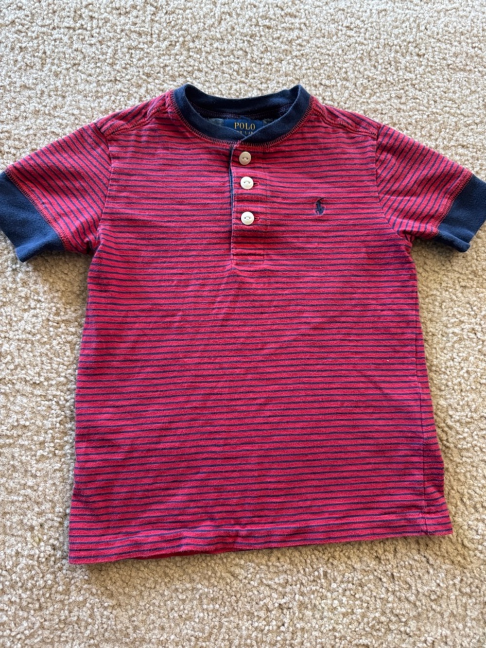 Polo by Ralph Lauren Red & Navy Striped Henley Polo Tee